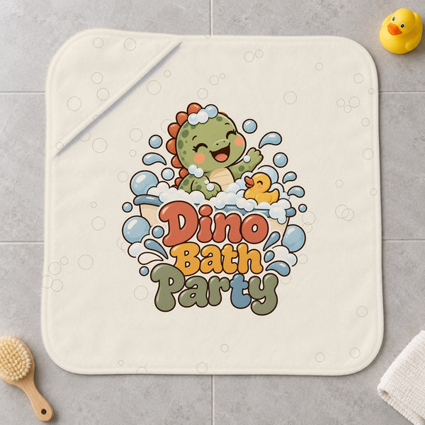 Dino Bath Party kids hooded bath towel laid flat