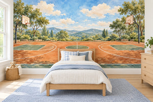Watercolor Open Basketball Court Wall Mural, image 2