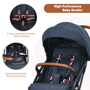 Lightweight aluminium frame baby stroller with net, angled view, perfect for travel and outdoor use.