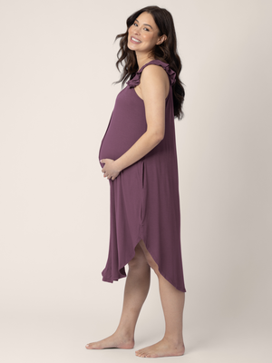 Ruffle Strap Labor & Delivery Gown | Burgundy Plum