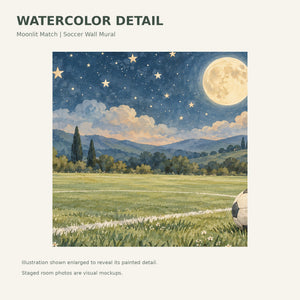 Watercolor Moonlit Match Soccer Wall Mural, image 4