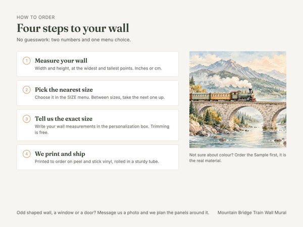 Watercolor Mountain Bridge Train Wall Mural, image 6