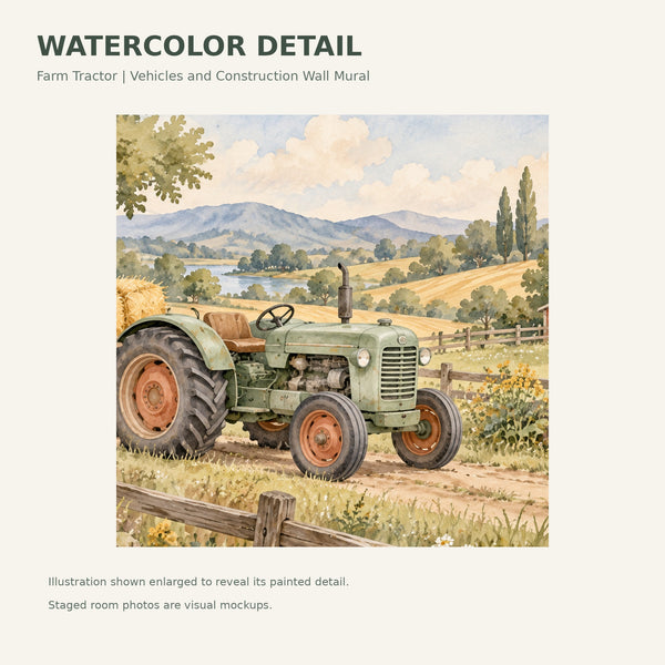 Watercolor Farm Tractor Wall Mural, image 4