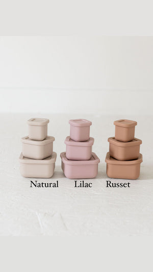Silicone Bento box set of 3 in vibrant colors for food storage and on-the-go convenience.
