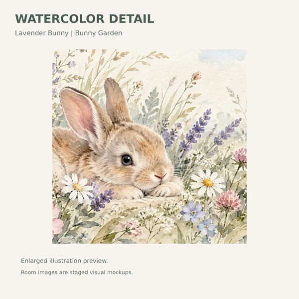 Watercolor Lavender Bunny Wall Mural, image 4