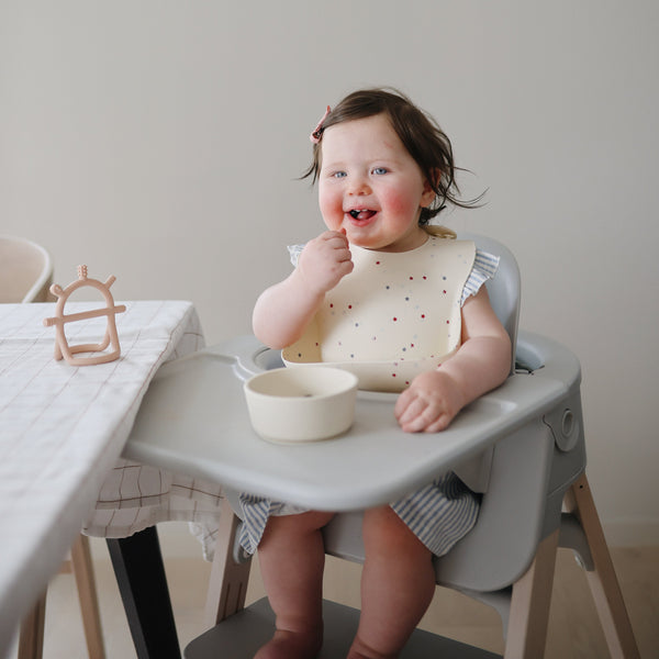 Mushie Silicone Baby Bib Adjustable Neck Strap Deep Pocket