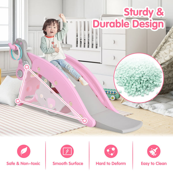 4-in-1 Toddler Slide and Rocking Horse Playset with Basketball Hoop
