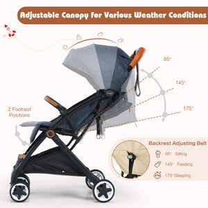 Lightweight aluminium frame baby stroller with net, angled view showcasing design and functionality.