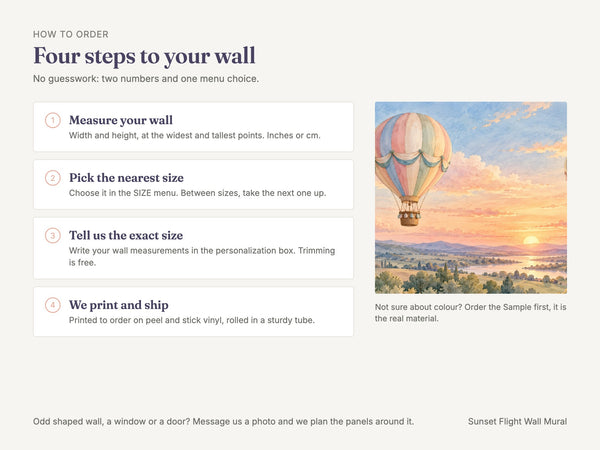 Watercolor Sunset Flight Hot Air Balloon Wall Mural, image 6
