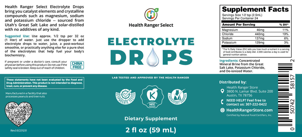Health Ranger Store Electrolyte Drops 2 fl oz travel size 59ml