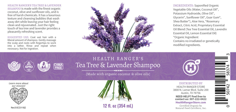 Health Ranger's Tea Tree and Lavender Shampoo 12 oz