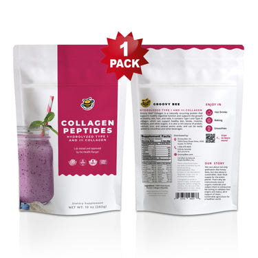 Groovy Bee® Collagen Peptides 10oz - Hydrolyzed Type I & III Collagen for healthy skin and joints.