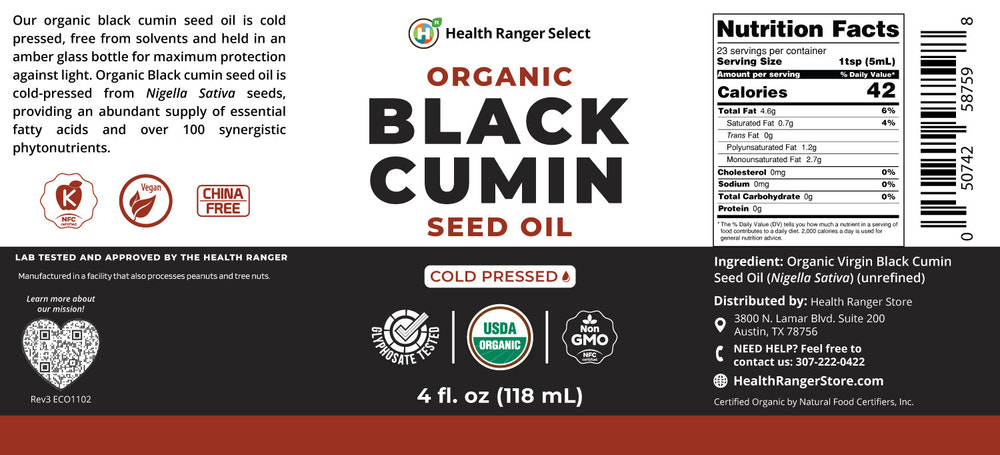 Organic Black Cumin Seed Oil 4oz (118 ml)