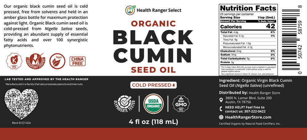Health Ranger Store Organic Black Cumin Seed Oil 4oz (118 ml)