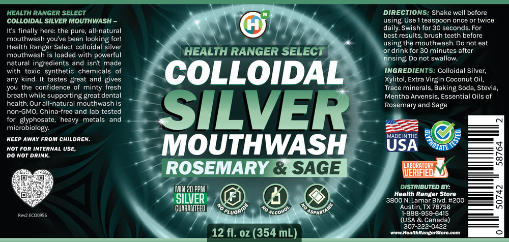 Colloidal Silver Rosemary & Sage Mouthwash 12oz for natural oral care and fresh breath.