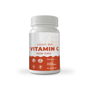 Non-GMO Vitamin C 600mg capsules, 60 count, dietary supplement for immune support.