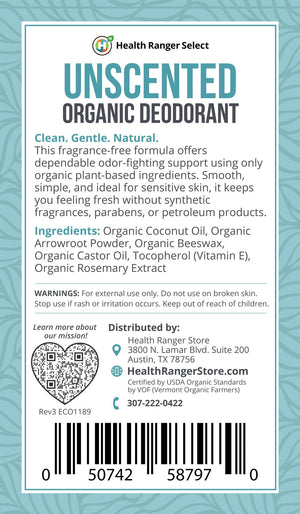 Organic Unscented Deodorant 3oz (90g)