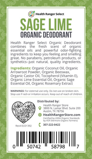 Health Ranger Store Organic Sage Lime Deodorant 3 oz (90 g)