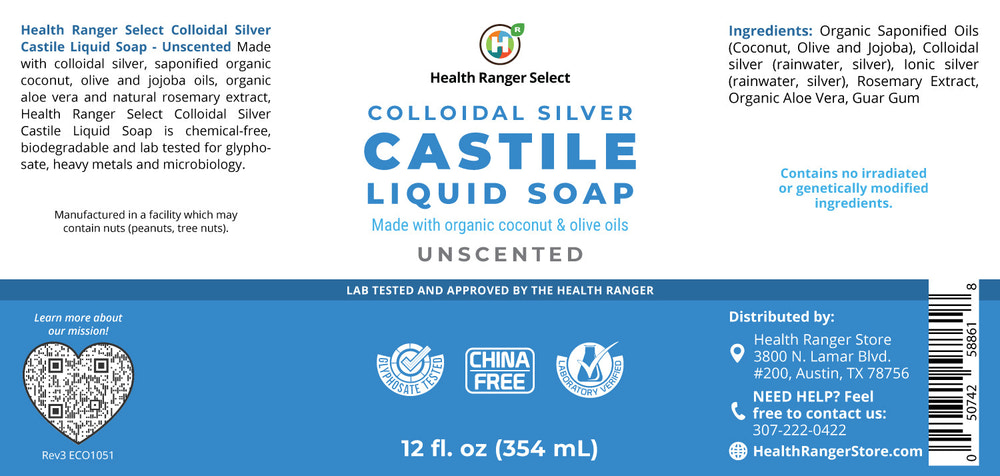 Colloidal Silver Unscented Castile Liquid Soap 12 oz for babies - gentle personal care solution.