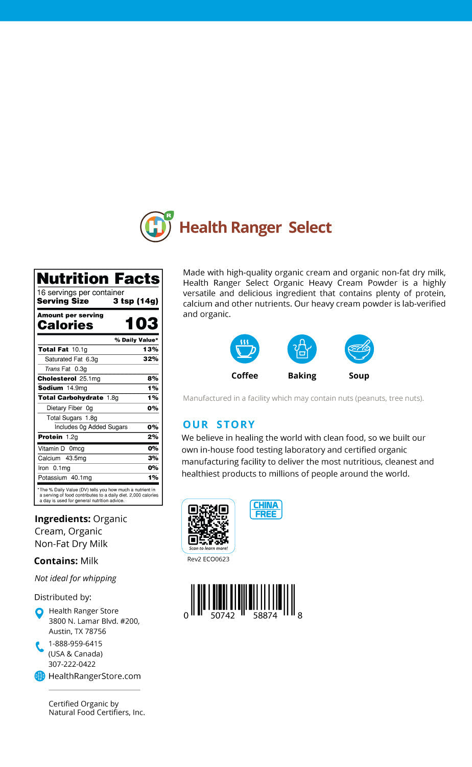 Organic Heavy Cream Powder 8oz - versatile food item for rich, creamy recipes. Perfect for cooking and baking.