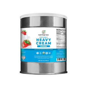 Organic Heavy Cream Powder 34oz #10 Can 2-Pack, storable organics, angle view. Perfect for cooking and baking.