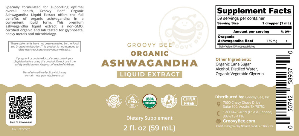 Organic Ashwagandha Liquid Extract 2 fl. oz (59 ml)