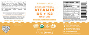 Organic Vegan Vitamin D3 + K2 Tincture (Formulated with MenaQ7) 1 fl. oz (30 ml)