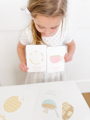 "Colorful Breakfast Flashcards for early learning and sensory play for babies and toddlers."