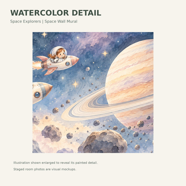 Watercolor Space Explorers Wall Mural, image 4
