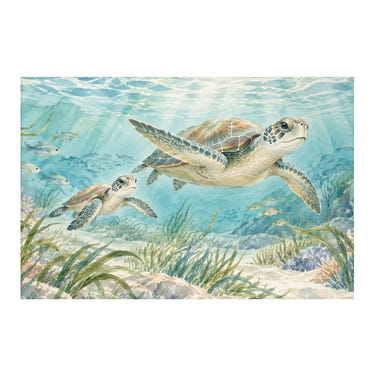 Sea Turtles Ocean kids rug, full view of the printed design