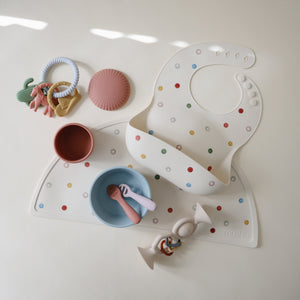 Mushie Silicone Baby Bib Adjustable Neck Strap Deep Pocket