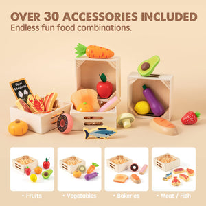 Tiny Land® Play Kitchen Accessories – Wooden Play Food for Play Kitchen: Pretend Cooking Set for Kids