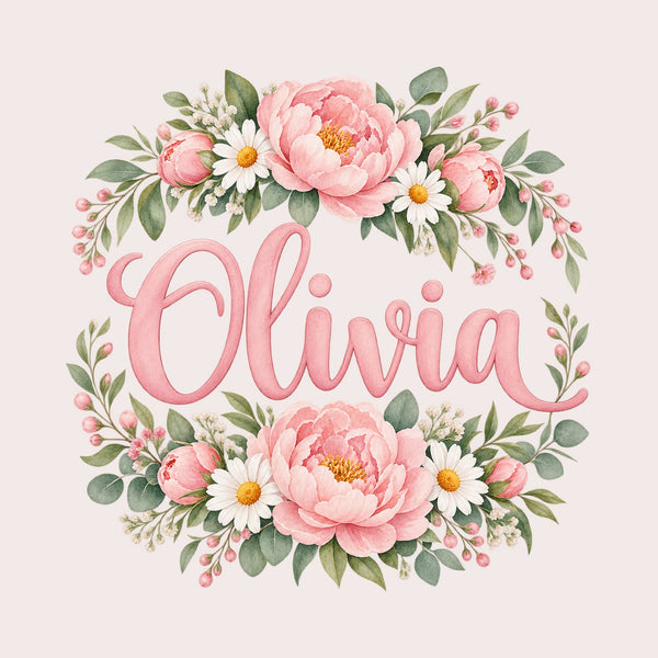 Personalised Peony Wreath Name Wall Decal, image 1