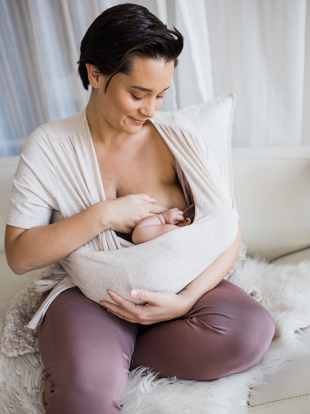 Organic Cotton Skin to Skin Short Sleeve Wrap Top | Oatmeal Heather - MOOGCO Baby