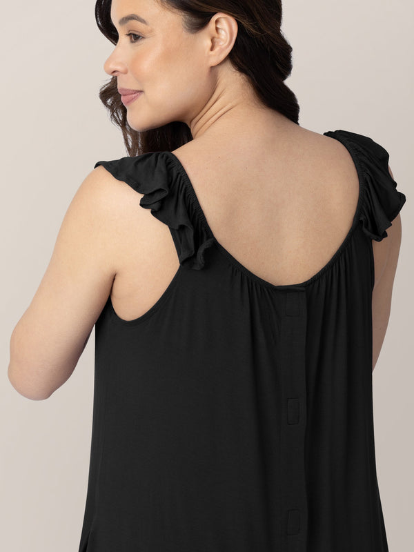 Ruffle Strap Labor & Delivery Gown | Black