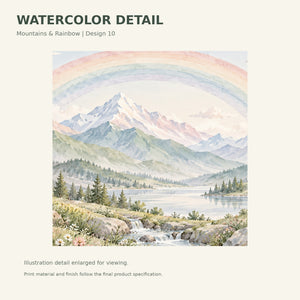 Watercolor Mountain Stream Rainbow Wall Mural, image 3