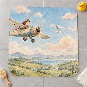 Vintage Airplane kids hooded bath towel laid flat