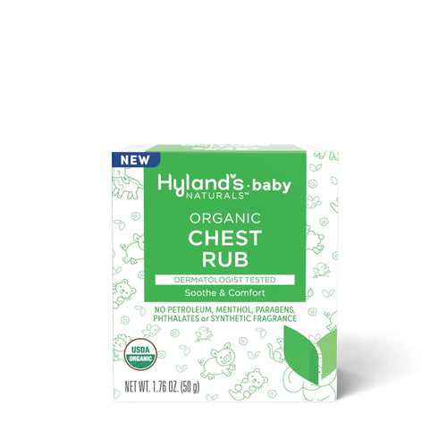 Hyland's Organic Baby Chest Rub for natural congestion relief, 1.76 oz, safe for infants and toddlers.