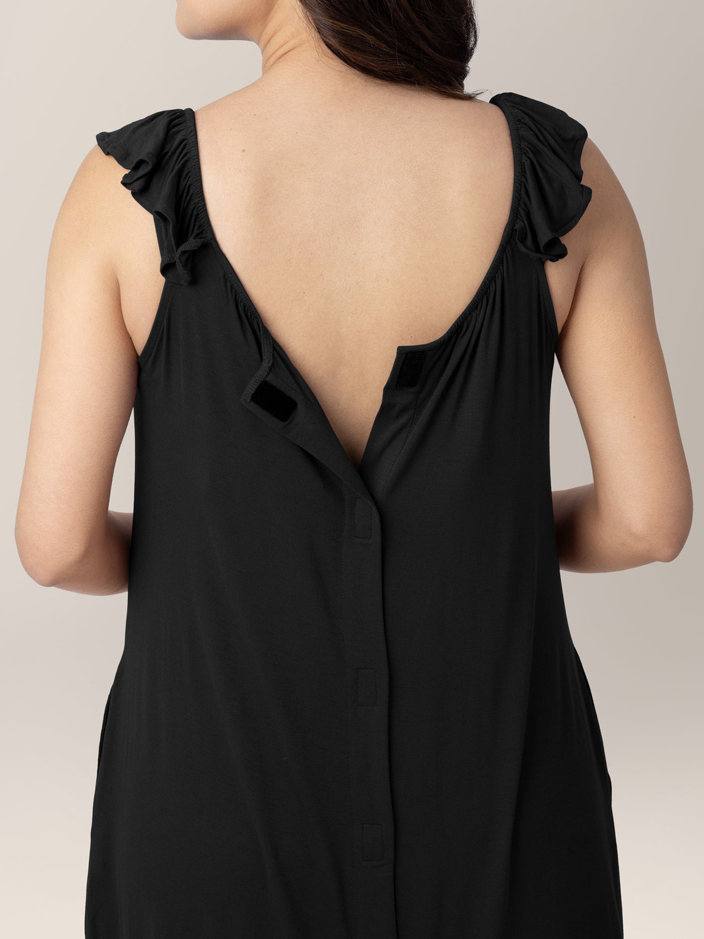 Ruffle Strap Labor & Delivery Gown | Black - MOOGCO Baby