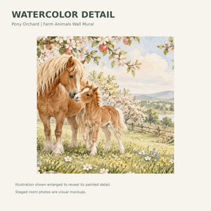 Watercolor Pony Orchard Farm Wall Mural, image 4