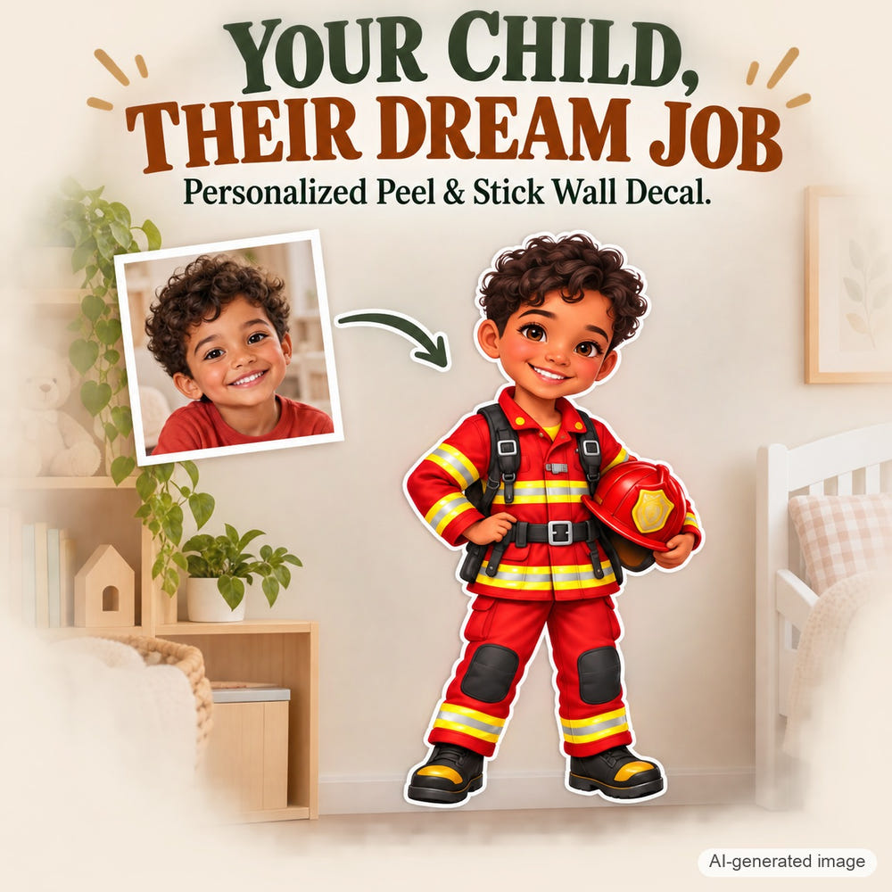 Personalized Firefighter Wall Decal from Photo, Dream Job Sticker, image 1