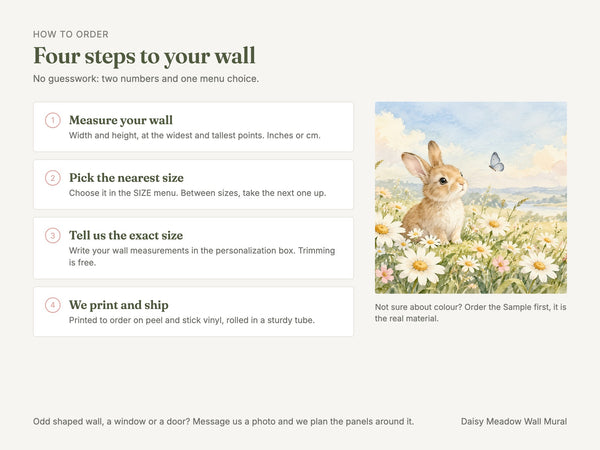 Watercolor Daisy Meadow Bunny Wall Mural, image 6