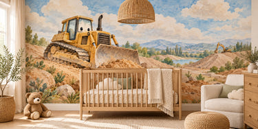 Watercolor Bulldozer Hills Wall Mural, image 1