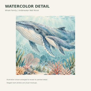 Watercolor Whale Family Ocean Wall Mural, image 4