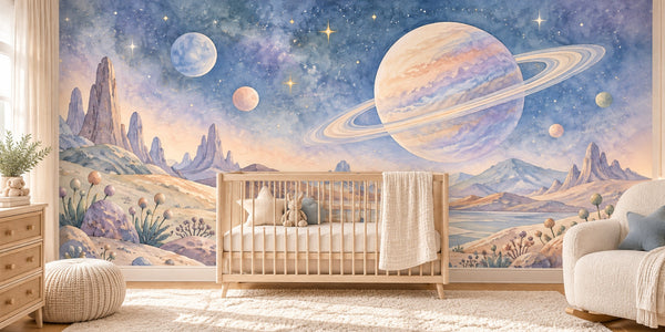 Watercolor Alien Planet Wall Mural, image 1