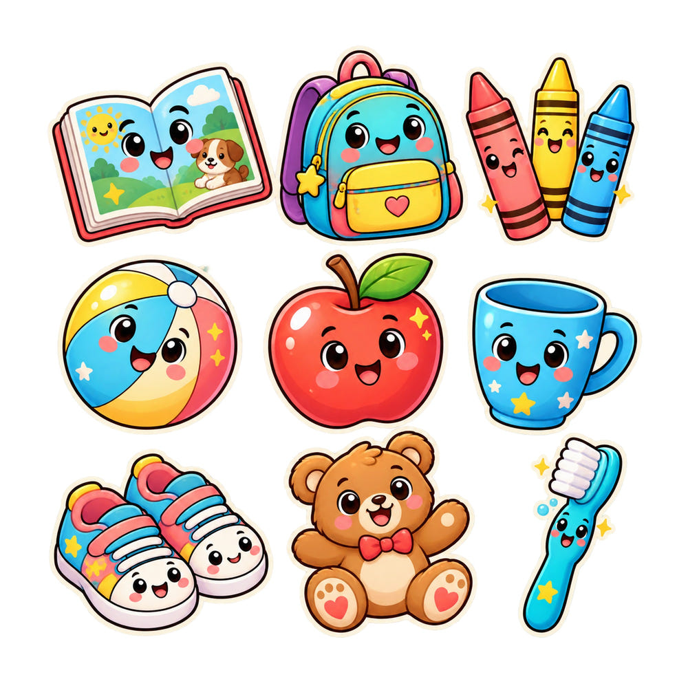 Cute Everyday Things Wall Decals, Set of 9, First Words Stickers, image 1