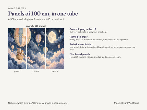 Watercolor Moonlit Flight Hot Air Balloon Wall Mural, image 8
