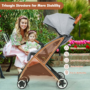 Lightweight aluminium frame baby stroller with net, angled view showcasing design and functionality.
