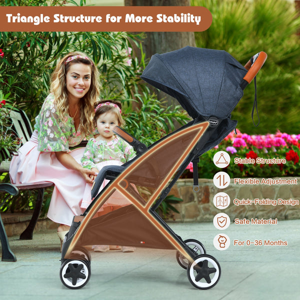 Lightweight aluminium frame baby stroller with net, angled view showcasing design and features.