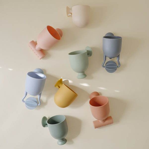 Mushie Pour and Play Bath Set silicone suction pour cups muted colors
